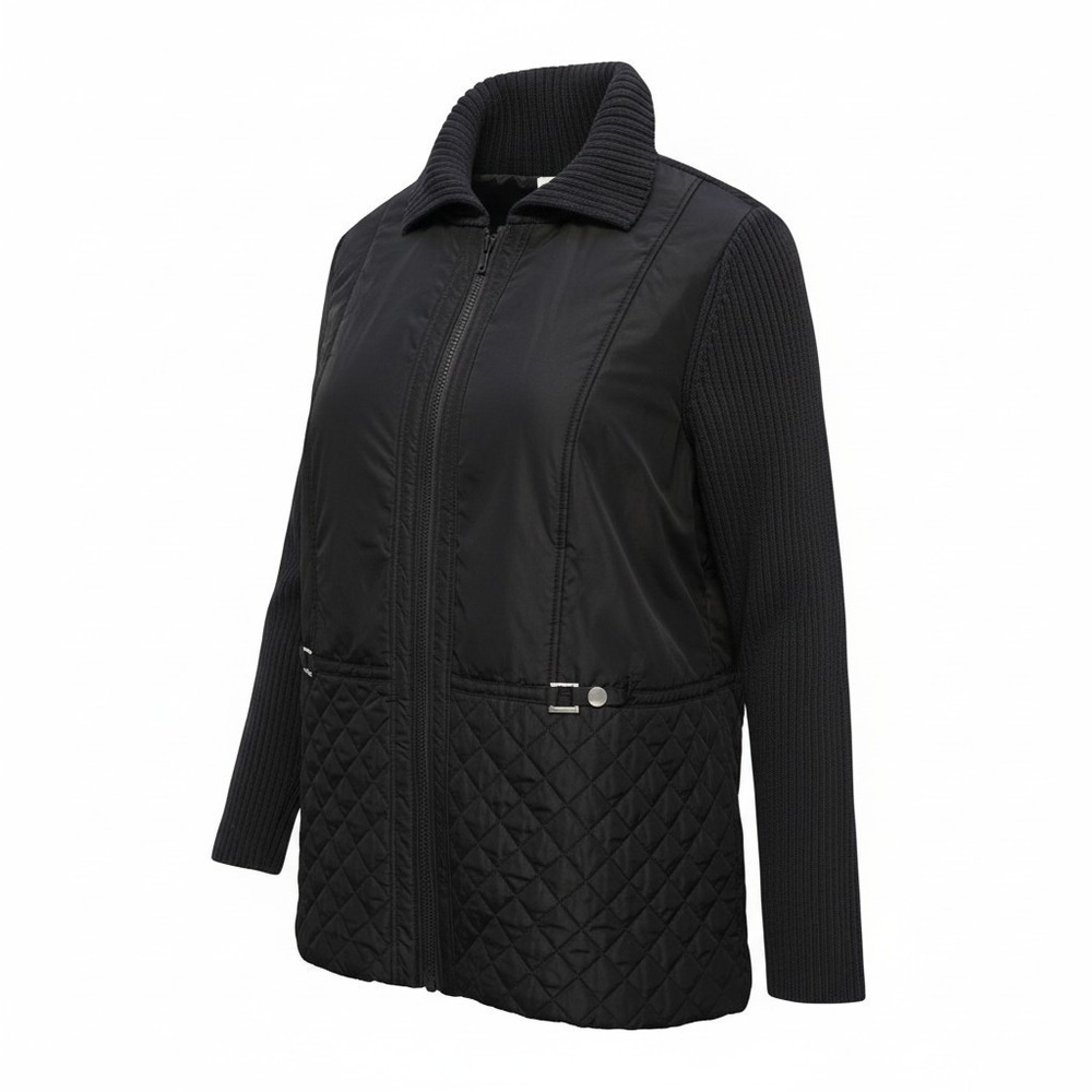 Crystal Kobe Woman Plus Size 2X Black Quilted Ribbed Knit Zip Jacket